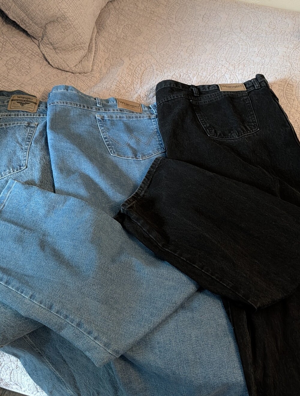 Wrangler Blue Denim Jeans with Tan Leather Patch